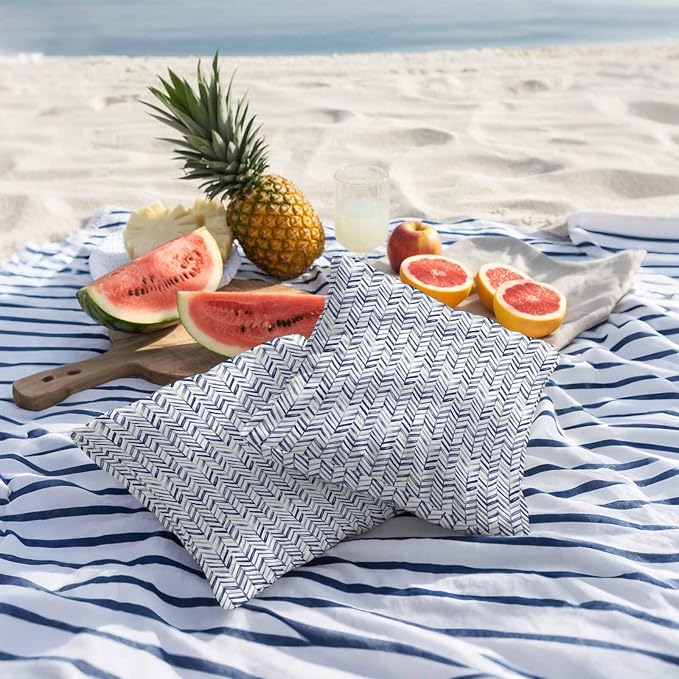 Vandarllin Outdoor Throw Pillows Covers 20x20 inch Set of 2 Waterproof Blue Stripe Lines Decorative Zippered Cushion Covers for Patio Furniture, Abstract Striped Lumbar Pillowcases