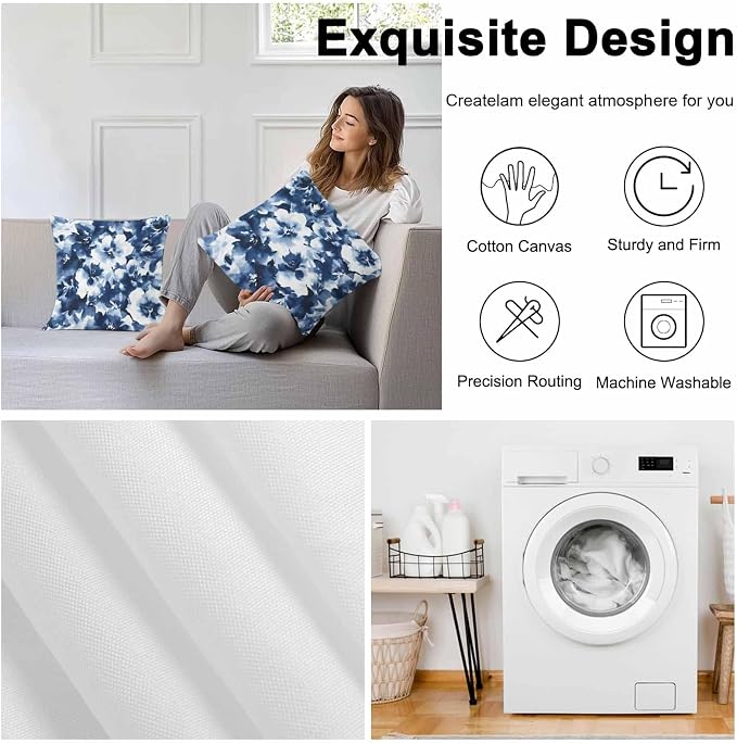 Outdoor Throw Pillow Cover Abstract Watercolor Flower Art Waterproof Cushion Covers 2 Pack Natural Blue White Floral Pillow Cases Home Decoration for Patio Garden Couch Sofa