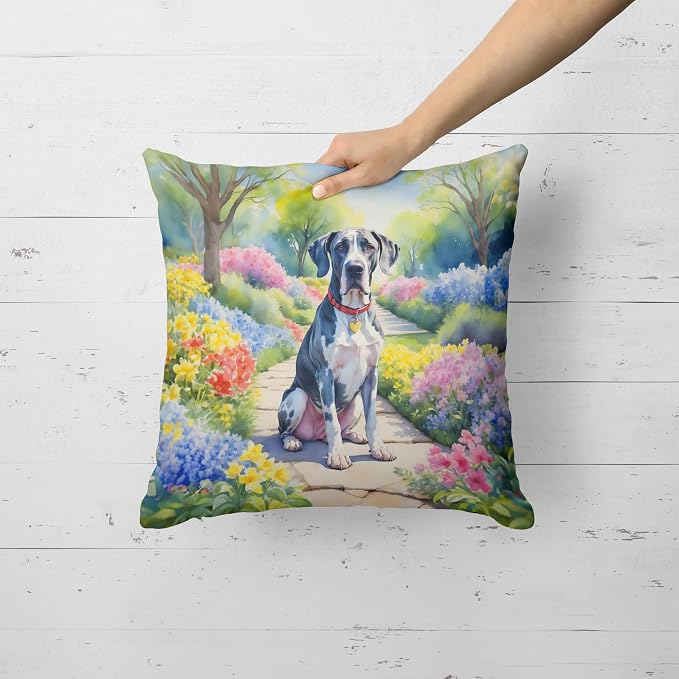 Caroline's Treasures Great Dane Spring Path Throw Pillow Machine Washable, Indoor Outdoor Decorative Pillow for Couch, Bed or Patio, 18Hx18W