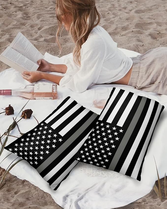 Outdoor Waterproof Pillow Covers Set of 2, Thin Gray Line Law Enforcement Correctional Corrections Guards Officers Patio Throw Pillow Covers, Decorative Cushion Case for Sofa Furniture, 20x12 Inch