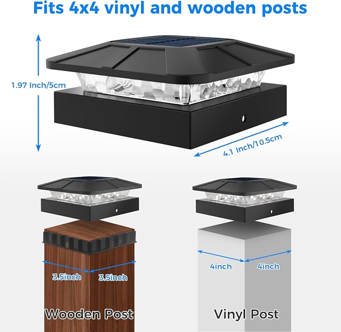 4x4 Solar Post Lights Outdoor, 4 Packs Purple & Warm White LED Fence Caps Light Waterproof, Wood & Vinyl Post Top Lighting for Deck Mailbox Railing Porch Outside