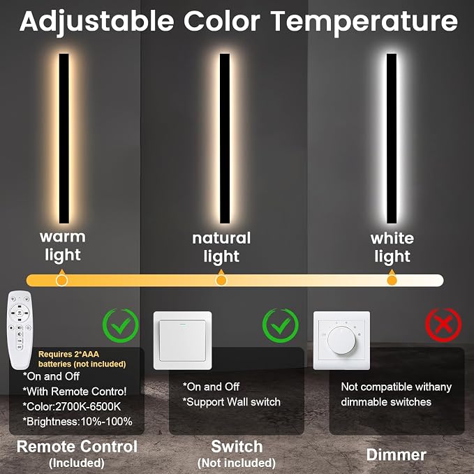 Outdoor Wall Lights - 2pack 23.6inch Long Strip Modern Outdoor Wall Light Fixture, Dimmable Black Wall Mount Exterior Lighting Wall Sconce Outside Garage Lights for House, Courtyard, Corridor
