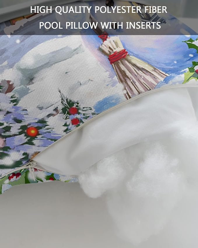 Outdoor Pillows Covers with Inserts Christmas Snowman Winter Snow Bird Waterproof Recliner Pillow with Adjustable Strap Throw Pillows for Patio Furniture Pool Lounge Chair, 11x16 inch, 1PCS
