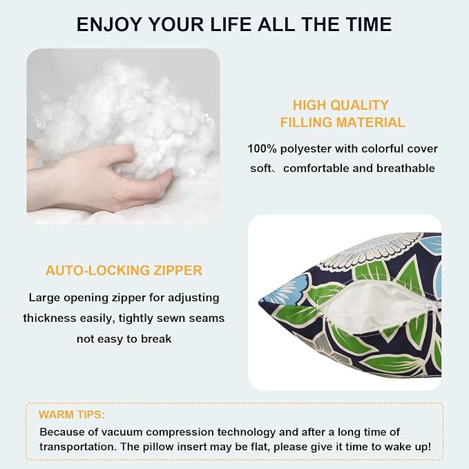DYTXIII Pack of 2 Waterproof Outdoor Pillow with Inserts, 18x18 Square Patio Decorative Throw Pillow for Home,Sofa,Bench and Patio Furniture,Azure Symphony‌