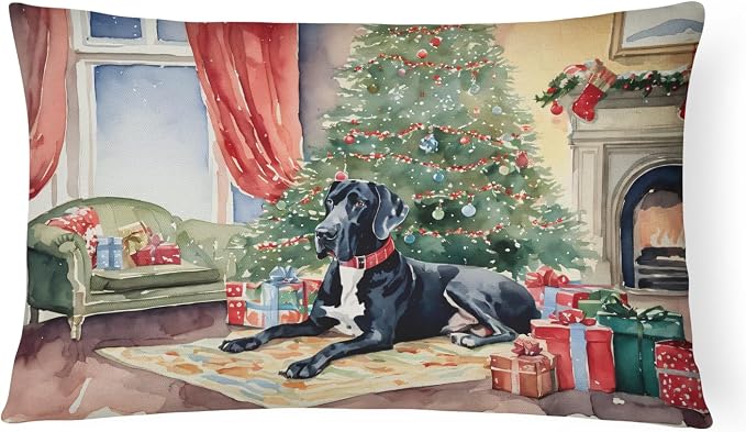 Caroline's Treasures DAC2669PW1216 Great Dane Cozy Christmas Throw Pillow Machine Washable, Indoor Outdoor Decorative Pillow for Couch, Bed or Patio, 12HX16W