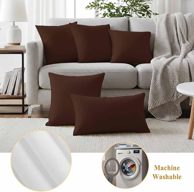 Outdoor Pillow Covers 26 x 26 Inches, Brown Pure Color Waterproof Throw Pillow Cover Set of 2, Aesthetics Contemporary Luxury Decorative Square Cushion Covers for Patio/Couch/Garden
