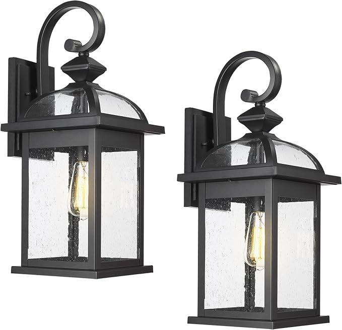 Darkaway 2pcs Outdoor Lights Fixtures Wall Mount, Large 22inch Outdoor Wall Sconce Lights with Seeded Glass Waterproof Outside Exterior Lights Fixture for House Front Porch Patio