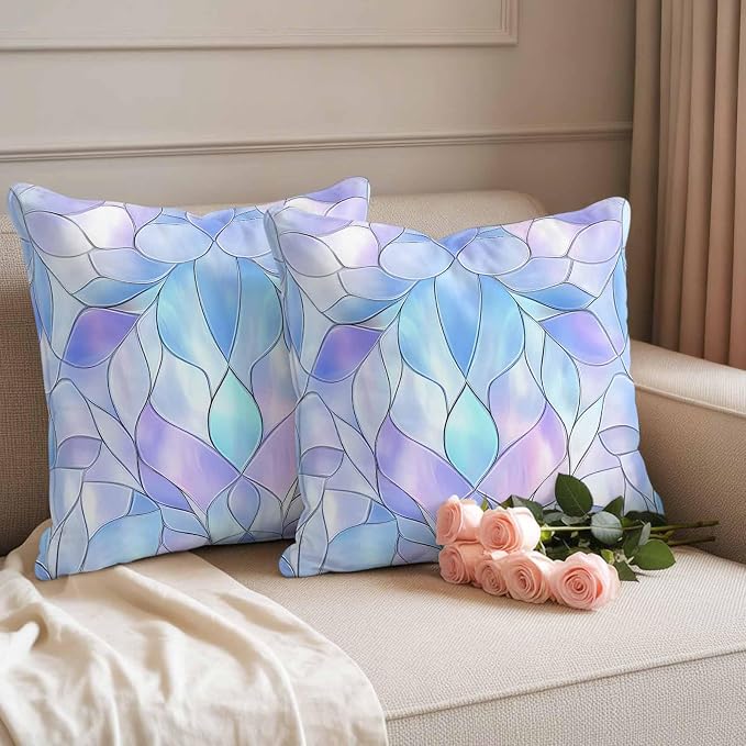 Abstract Art Outdoor Pillow Covers Set of 2 Gradient Stained Glass Fragments Modern Waterproof Throw Pillow Cover Decorative Cushion Cases for Patio Porch Garden 16X16 Inch