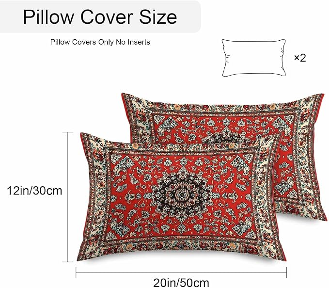 Vandarllin Outdoor Throw Pillows Covers 20x12 inch Set of 2 Waterproof Red Bohemian Decorative Zippered Cushion Covers for Patio Furniture, Boho Tribe Texture Lumbar Pillowcases