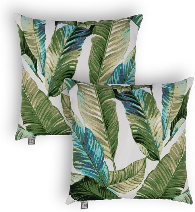 Sherry Kline Tropical Leaves Set of Two 18" Pillows Filled with 100% White Polyester