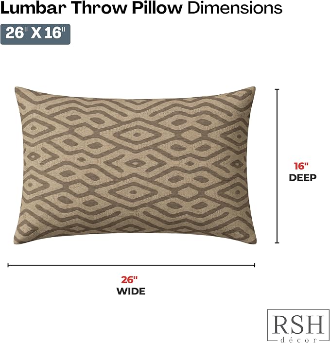 RSH DECOR: Jumbo Lumbar Pillows Set of 2 | 26" x 16" | Water and Fade-Resistant Performance Fabric | Outdoor Pillow Covers with Down-Alternative Inserts | Made in USA (Madura Mink)