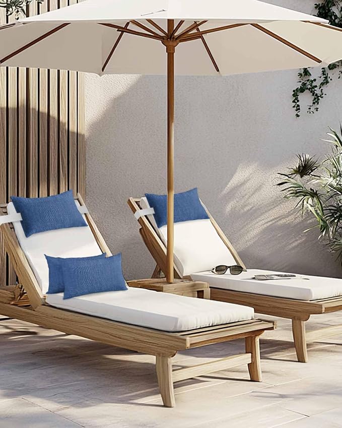 Outdoor Pillow for Chaise Lounge Chair Navy Blue Rustic Vintage Burlap Texture Outdoor Pillows Waterproof with Adjustable Strap Headrest Lumbar Pillows for Garden Patio Furniture 1 Pack 12" x 20"