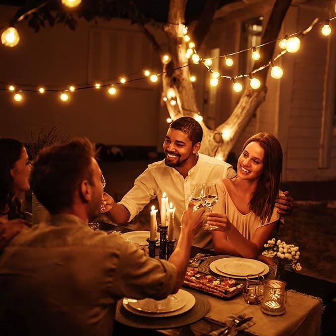 OHLUX Outdoor String Lights, 55FT Shatterproof LED Patio Lights with 26 Dimmable Plastic G40 Bulbs, 2200K Waterproof Connectable Hanging String for Backyard Cafe Porch Deck E12 Base