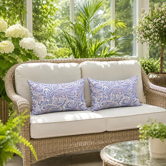 Pack of 2 Patio Lumbar Pillows 12"x20" | Fade Resistant Outdoor Waterproof Lumbar Pillow with Inners Decorative Garden Lumbar Cushions for Home Patio Terrace Sofa