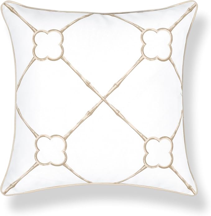 Hofdeco Premium Coastal Hampton Patio Indoor Outdoor Throw Pillow Cover Only, 22"x22" Water Repellent for Backyard, Couch, Poolside, Neutral Tan Beige Print Bamboo Trellis
