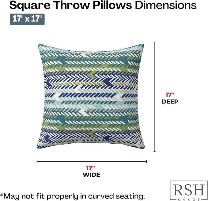 RSH DECOR: Sunbrella Square Throw Pillows Set of 4 | 17" x 17" | Water and Fade-Resistant Performance Fabric | Outdoor Pillow Covers with Down-Alternative Inserts | Made in USA (Escape Sky)