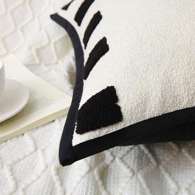 Decorative Throw Pillows with Inserts 2 Pack 18" x 18" Boho Soft Tufted Modern Chenille Pillow for Home, Patio, Couch, Bedroom, Living Room (Black =)