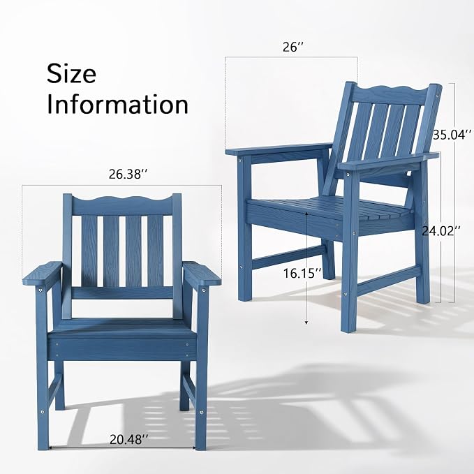 Stoog Outdoor Bench & Chairs Set, All-Weather Patio Furniture Set, Include 2 Patio Chairs and 1 Patio Bench, for Porch, Backyard, Lawn, and Garden, Blue
