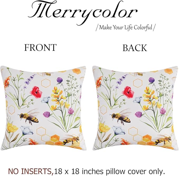 Merrycolor Pack of 2 Outdoor Waterproof Throw Pillow Covers 18x18 Summer Yellow Floral Decorative Square Pillowcase Outdoor Pillow Covers for Patio Furniture Garden