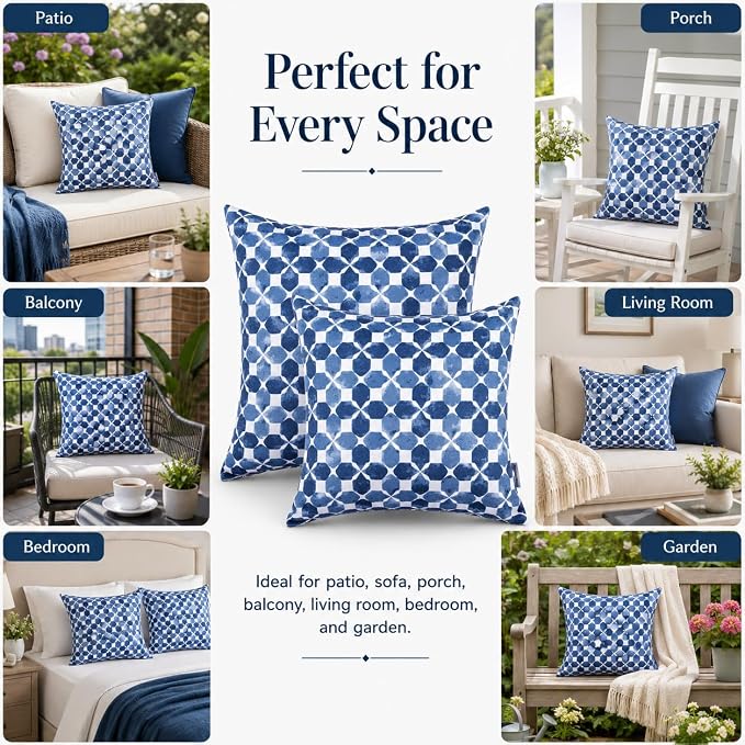 Outdoor Pillows 18"x18" Waterproof Decorative Pillows with Inserts | Pack of 2 Waterproof Decorative Throw Pillows with Inserts, Square Pillows for Bed, Couch, Sofa and Patio Furniture