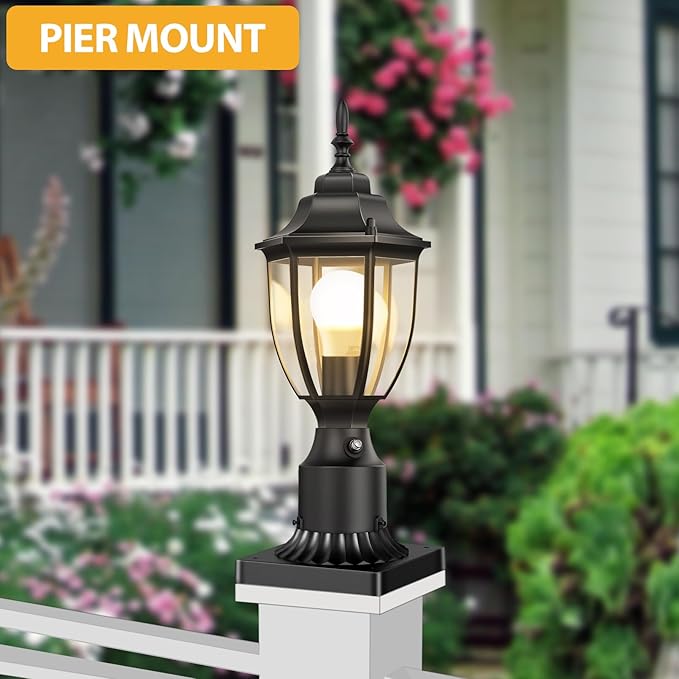 Lamomo Outdoor Post Lights, 2 Packs Dusk to Dawn Lamp Post Light Fixture, Waterproof Aluminum Lamp Posts Outdoor Lighting Pole Lantern for Yard Patio Pathway Garden