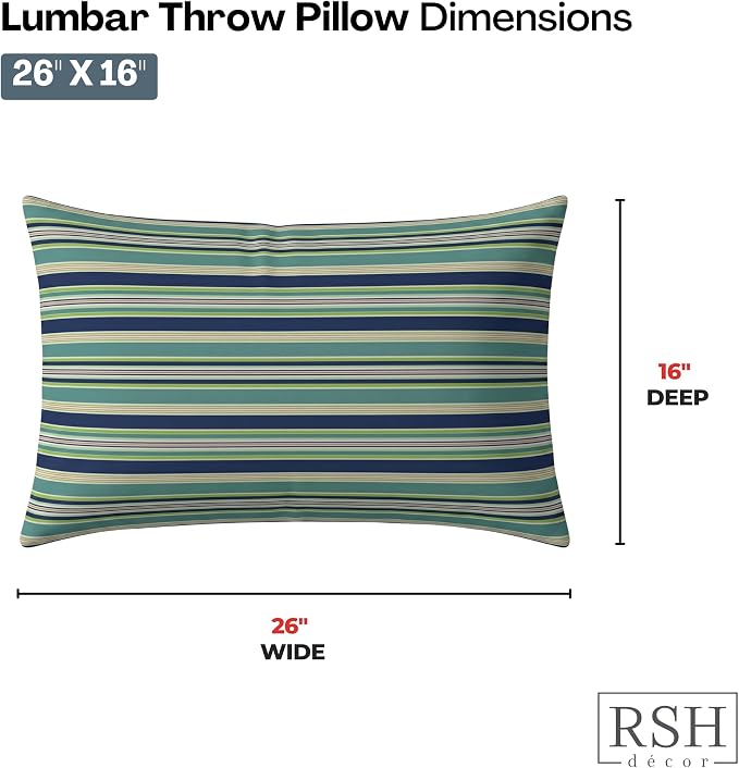 RSH DECOR: Jumbo Lumbar Throw Pillows – Set of 4 | 26" x 16" | Indoor Outdoor Use – Patio, Lounge, Adirondack | Water & Fade-Resistant | Made in USA (Eastbay Seaspray)