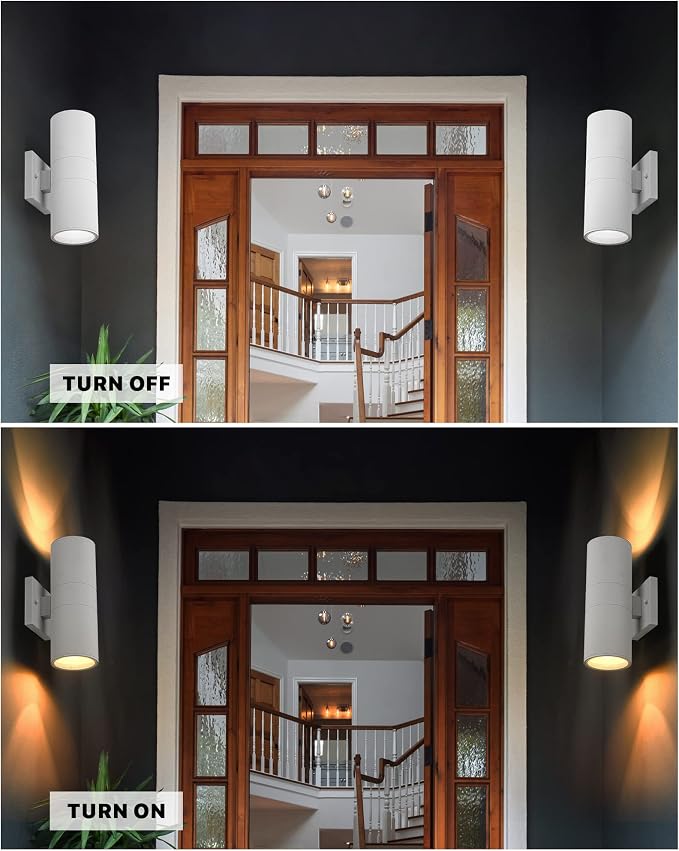 Ken & Ricky Cylinder Outdoor Wall Sconce Lights,Up and Down,White,1 Pack | Aluminum Waterproof Outdoor Wall light,No Glare,Exterior Lighting Fixtures,E26 Base，For Porch House Garage Front Door Patio