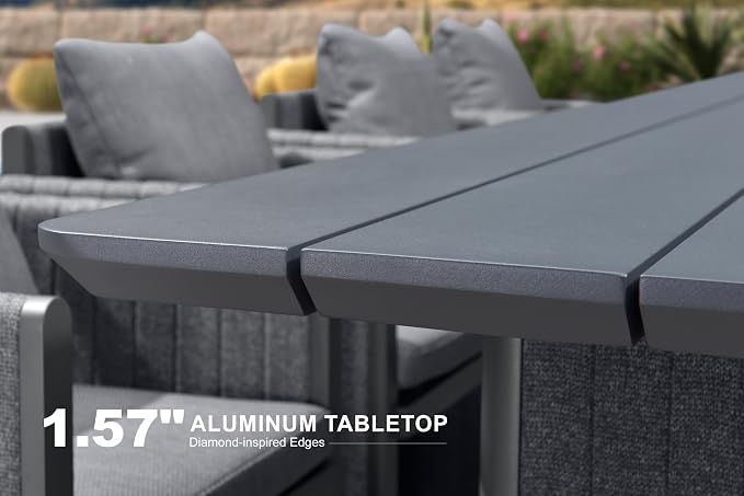 PURPLE LEAF Luxury 14-Person Outdoor Dining Set 189-Inch Aluminum Patio Table with Handwoven Olefin Rope Chairs, Cushioned Seating for Large Gatherings, Estate Patio and Poolside Entertaining Grey