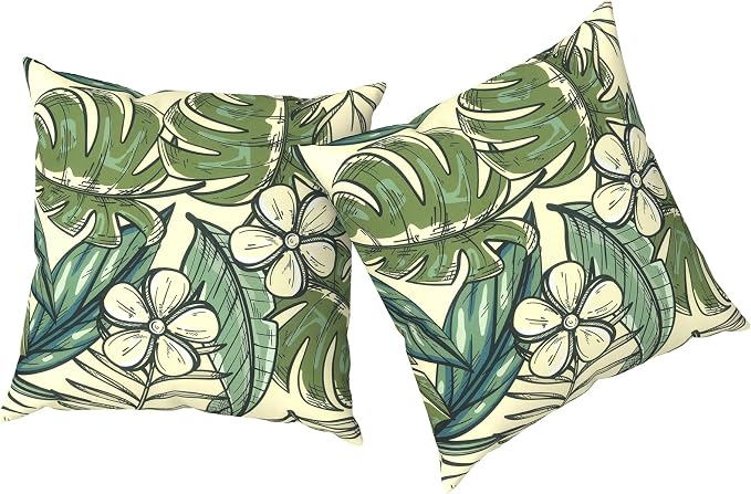 Outdoor Pillows with Insert 18x18 Inch, Waterproof Throw Pillow for Patio Furniture, Decorative Back Cushion for Garden Home Sofa Office Chair, Set of 2, Tropical Paradise
