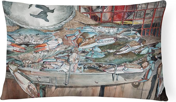 Caroline's Treasures 8961PW1216 Basket Full of Blue Crabs Canvas Fabric Decorative Pillow 100% Machine Washable Pillow, Indoor or Outdoor Decorative Throw Pillow for Couch, Bed or Patio