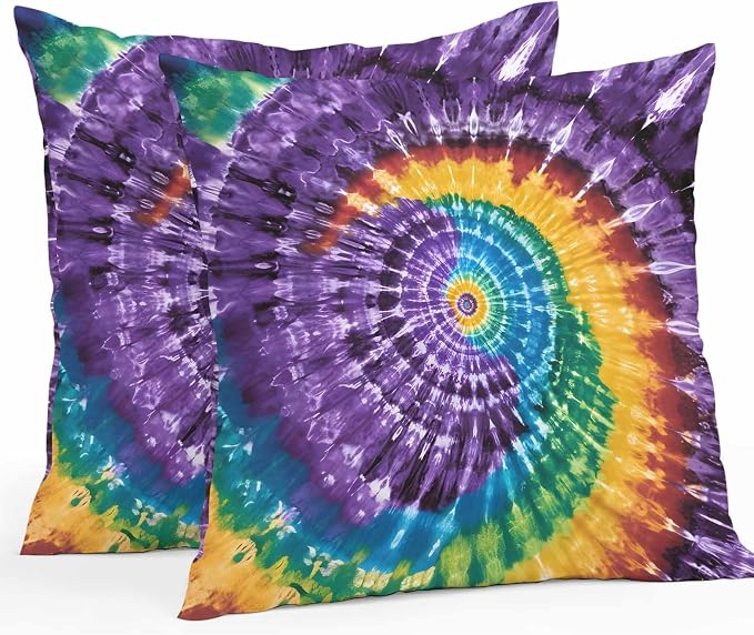 Vandarllin Outdoor Throw Pillows Covers 24x24 inch Set of 2 Waterproof Purple Tie-Dye Art Decorative Zippered Cushion Covers for Patio Furniture, Abstract Boho Tribe Lumbar Pillowcases
