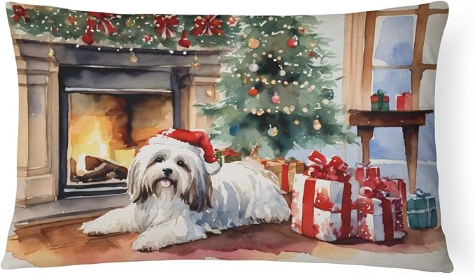 Caroline's Treasures DAC2675PW1216 Havanese Cozy Christmas Throw Pillow Machine Washable, Indoor Outdoor Decorative Pillow for Couch, Bed or Patio, 12HX16W