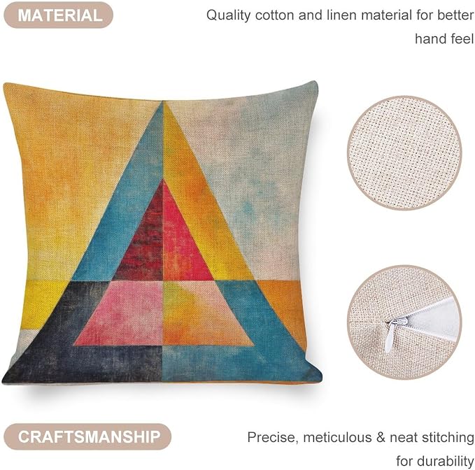 Pillows Cover Colorful Fun Aesthetic Mid Century Modern Gomestry Linen Cushion Case Summer Orange Rust Colorful Multicolor Decorative Pillow 18"x18" Pillowcase for Couch Sofa Bed