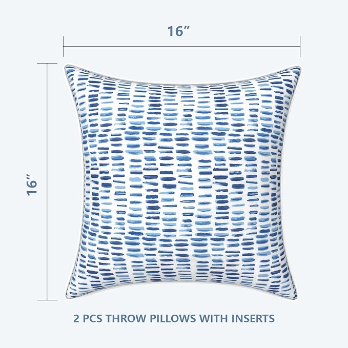 LVTXIII Outdoor Throw Pillows 16x16 Patio Waterproof Square Pillows with Piping Fade Resistant Accent Pillow for Spring Summer Garden Decoration, Set of 2, Pebble Blue