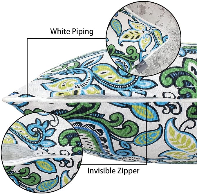 Magpie Pack of 2 Outdoor/Indoor Lumbar Pillow Case Covers 12"x20", Waterproof Rectangular Throw Pillowcase Shell Decorative Cushion Sham for Home Patio Garden Tent Couch - Floral Blue Green