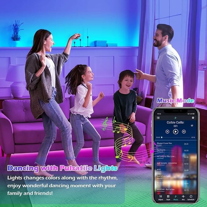 AILBTON Led Lights for Bedroom,100ft Led Light Strip Music Sync RGB Led Strip Lights Built-in Mic,Bluetooth App Control Led Room Lights with Remote,5050 RGB Rope Light