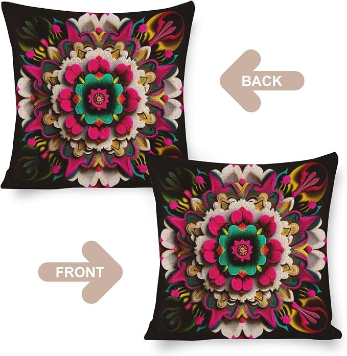 Pillowcase Mexican Flowers Decorative Square Pillowcase Cushion Case Garden Flowers Throw Pillows Cover 20"x20" Pillows for Couch Sofa Patio Furniture Home Decor Cutton Linen Cushion Cases
