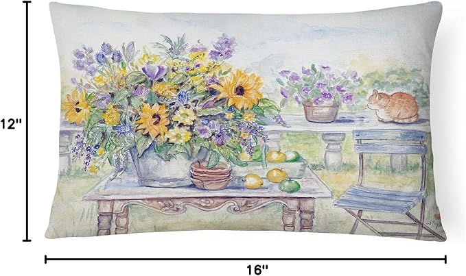 Caroline's Treasures APH3566PW1216 Patio Bouquet of Flowers Canvas Fabric Decorative Pillow Machine Washable, Indoor Outdoor Decorative Pillow for Couch, Bed or Patio, 12HX16W