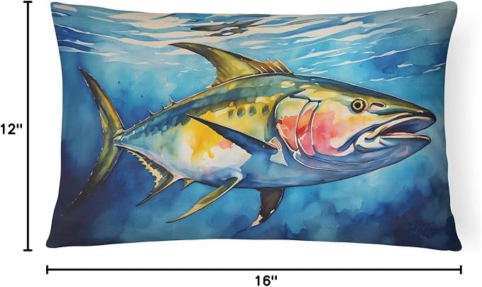 Caroline's Treasures DAC2844PW1216 Yellowfin Tuna Throw Pillow Machine Washable, Indoor Outdoor Decorative Pillow for Couch, Bed or Patio, 12HX16W