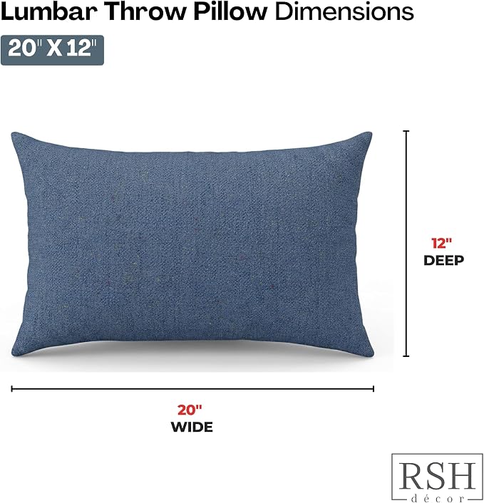RSH DECOR: Sunbrella Lumbar Throw Pillows Set of 2 | 20" x 12" | Water and Fade-Resistant Performance Fabric | Outdoor Pillow Covers with Down-Alternative Inserts | Made in USA (Sparkle Denim)