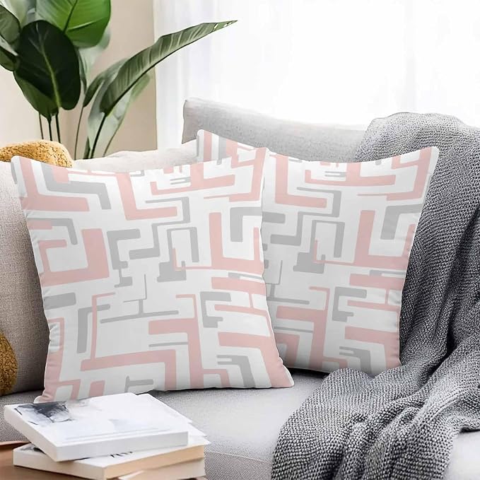 Vandarllin Outdoor Throw Pillows Covers 20x20 inch Set of 2 Waterproof Pink Geometric Stripes Decorative Zippered Cushion Covers for Patio Furniture, Modern Abstract Lines Lumbar Pillowcases