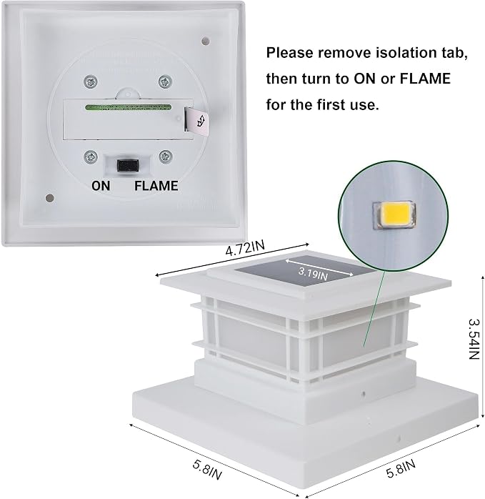 Dynaming 2 Pack Solar Post Cap Lights Outdoor with Flickering Flame Light, White Shell Fence Post Solar Lights Fit 4x4 5x5 Vinyl/Wooden Posts, Brightness LED Lighting Decor for Garden Deck Patio