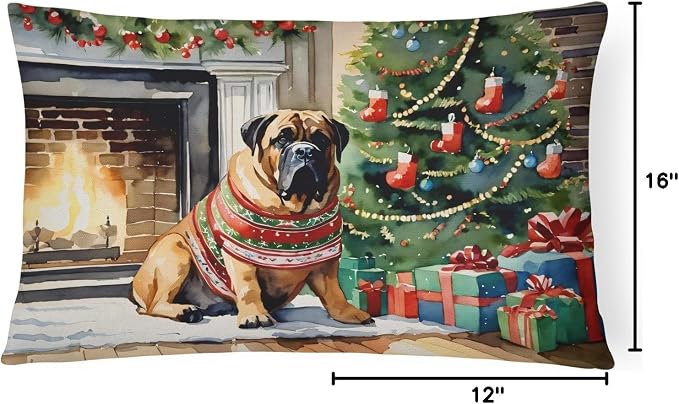 Caroline's Treasures DAC2624PW1216 Bullmastiff Cozy Christmas Throw Pillow Machine Washable, Indoor Outdoor Decorative Pillow for Couch, Bed or Patio, 12HX16W