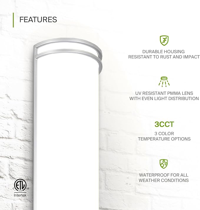 ASD 24 Inch LED Outdoor Sconce Lights - 25W 120-277V 3000K 4000K 5000K Nickel Exterior Lighting Fixtures, Dimmable Exterior Lights for House, Modern Patio Wall Light Fixture ETL 2 Pack