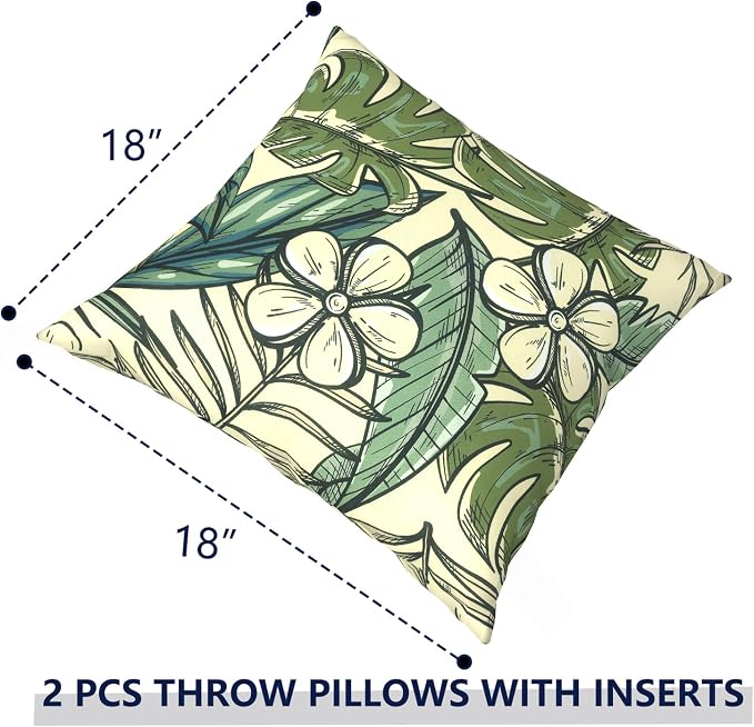 Outdoor Pillows with Insert 18x18 Inch, Waterproof Throw Pillow for Patio Furniture, Decorative Back Cushion for Garden Home Sofa Office Chair, Set of 2, Tropical Paradise