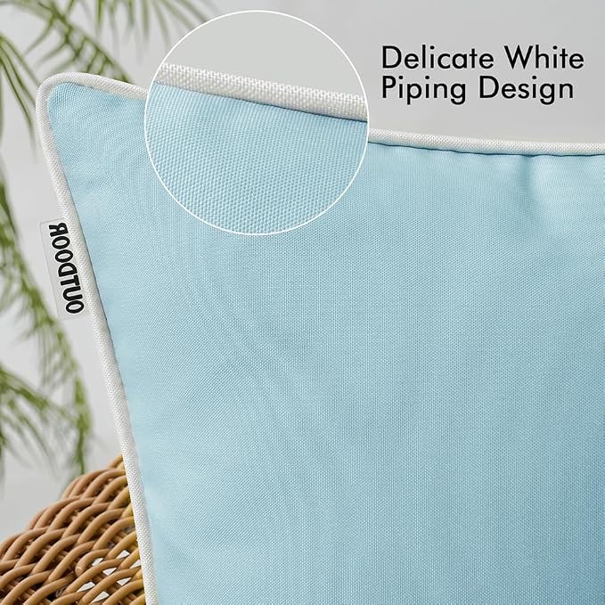MIULEE Outdoor Waterproof Pillow Covers 18x18 Blue Pack of 2 | Decorative Farmhouse Throw Pillow Covers with Piping,Square Solid Color,Patio Furniture,Summer Couch Tent Sofa Living Room