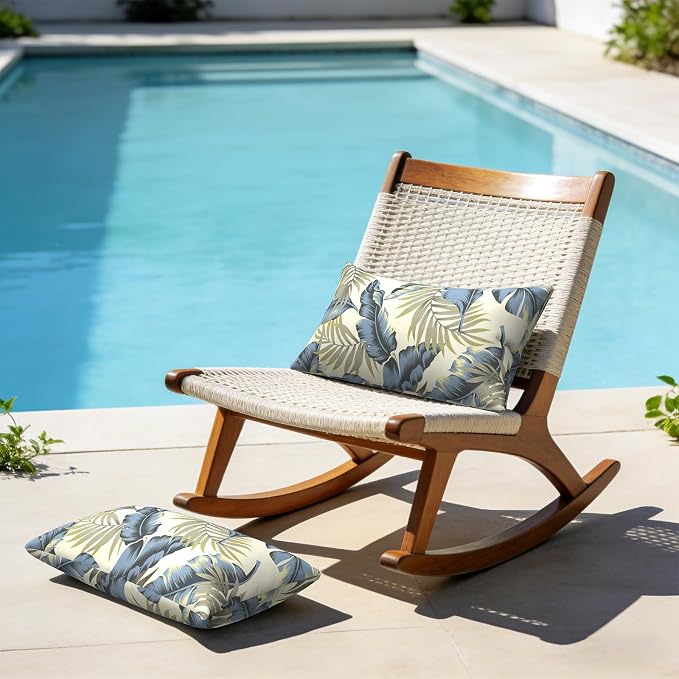 12x20 Inch Lumbae Pillow Covers, Rectangle Waterproof Throw Covers Set of 2, Decorative Patio Furniture Cushion Cases for Porch Garden, Lush Palm Blue