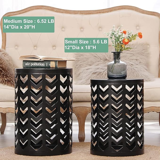 Y&M Set of 3 Stacking Coffee Tables for Living Room End Tables, Nesting Side Table, Outdoor Decorative Garden Stool with Heavy Duty Modern Industrial Decor - Black (Ship from US)