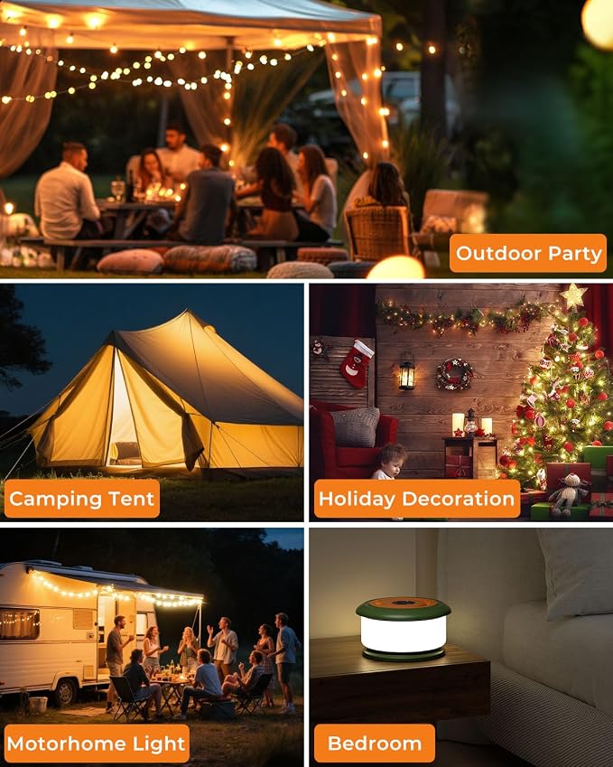 Camping String Lights, Retractable 32.8FT Rechargeable Fairy Light | Quick Storage RGB Flash Lamp Outdoor Waterproof, Portable Hanging Lantern for Outside Tent Patio Awning Garden RV Essentials