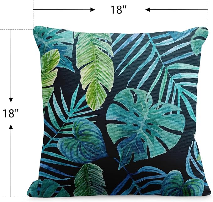 Outdoor Pillow Covers, Palm Leaf, Set of 2, Waterproof, 18 x 18Inch | Greenery Tropical Plants Outdoor Square Cushion Case Pillowcase Decorative Pillows Couch Beach Patio